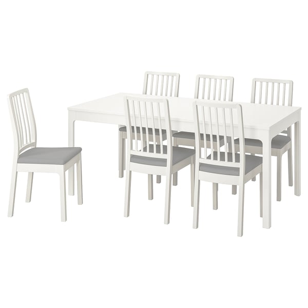 EKEDALEN / EKEDALEN Table and 6 chairs, white/Orrsta light grey, 180/240 cm