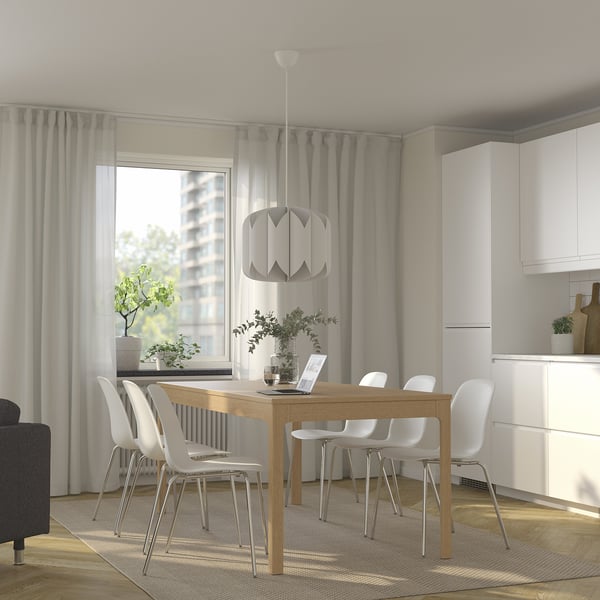EKEDALEN / LIDÅS Table and 6 chairs, oak/white chrome-plated, 180/240 cm
