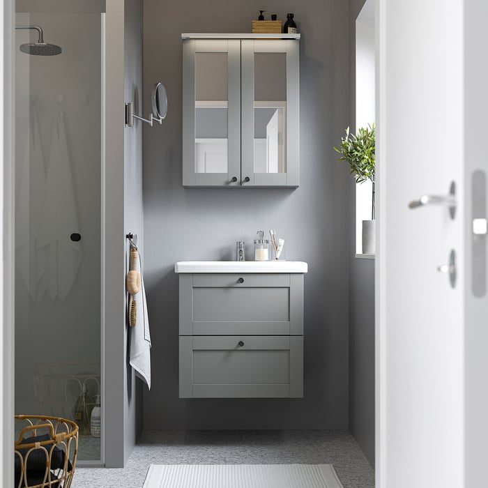 ENHET bathroom, grey frame, 64x43x65 cm - IKEA