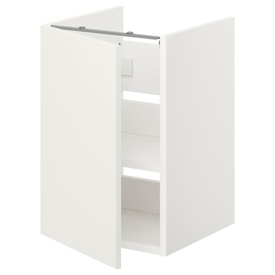 White ENHET bathroom cabinet, rectangular, modern design, with one open shelf and door.