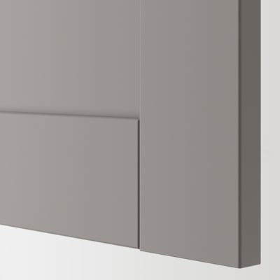 Close-up of sleek, grey cabinet door. Smooth surface, modern design, part of ENHET series.