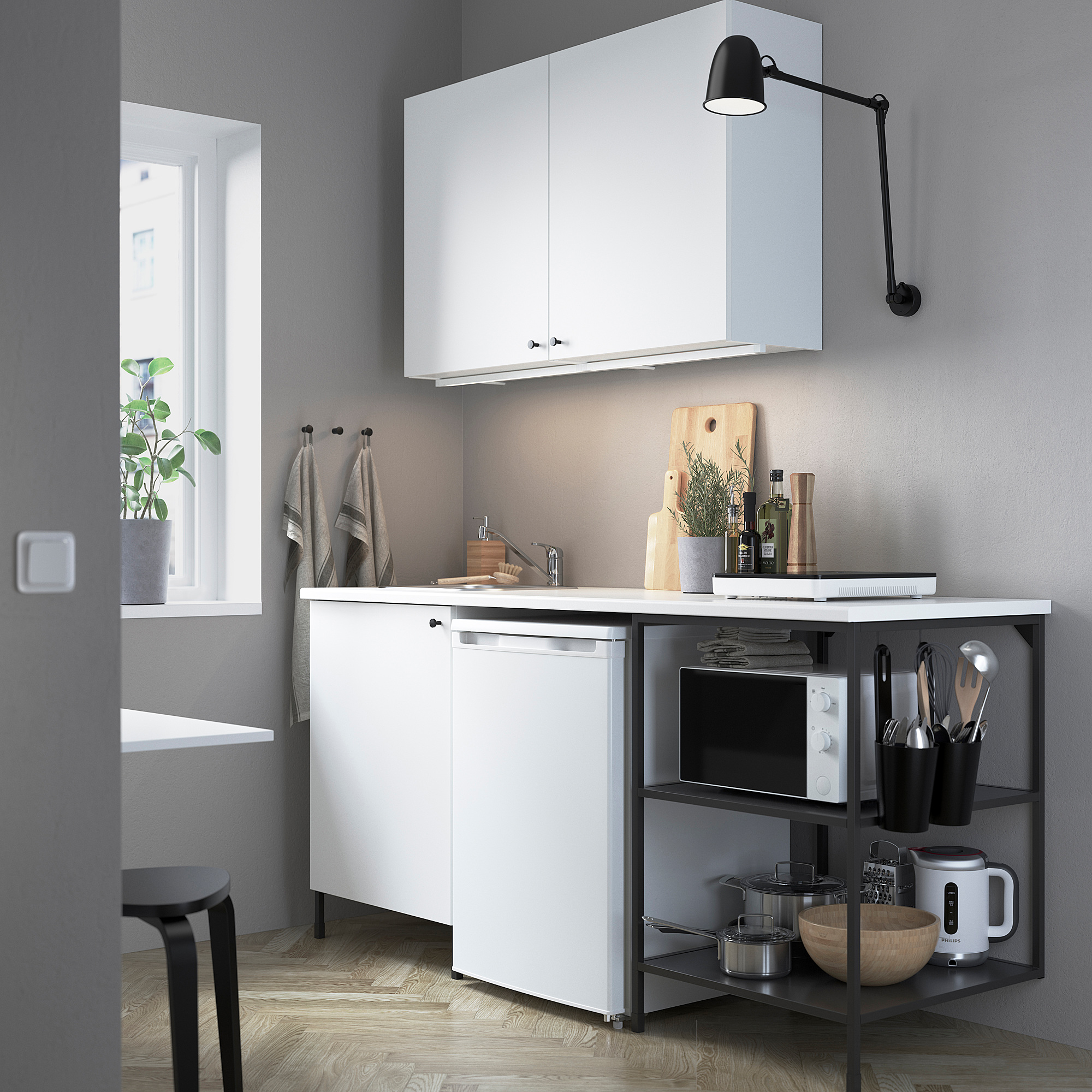 ENHET مطبخ فحمي/أبيض IKEA