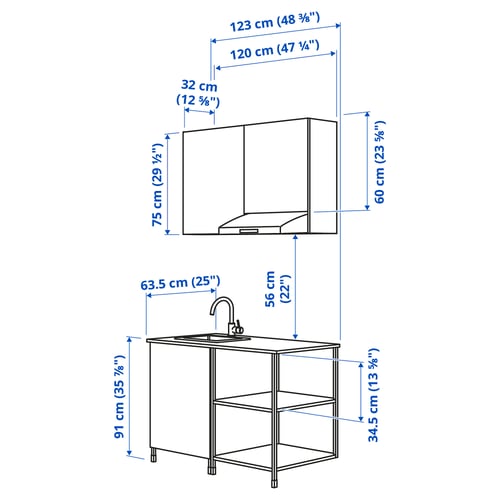 Illustration with measurements for the product: ENHET.