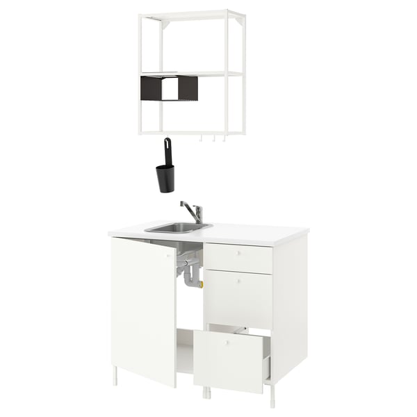 An ENHET white kitchen unit with a sink and shelves.