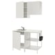 All-white ENHET kitchen unit: modern, compact design with open & closed storage, sink, shelves, chrome tap.