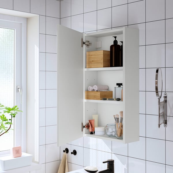 ENHET Mirror cabinet with door, white, 40x17x75 cm