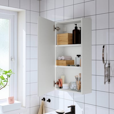 ENHET Mirror cabinet with door, white, 40x17x75 cm