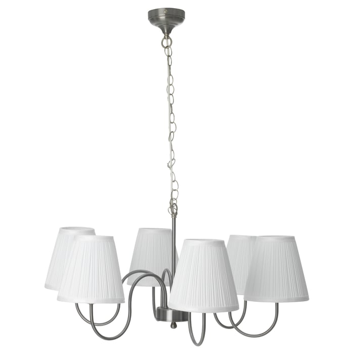 ESARP Chandelier, 6armed nickelplated, fabric IKEA