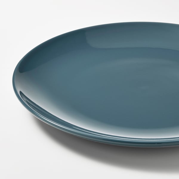 Smooth, sleek modern plate; glossy deep blue colour; clean, simple design.