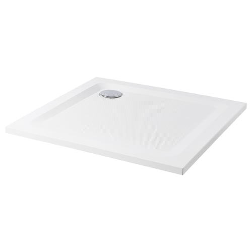 A white FOTINGEN shower tray with a smooth, anti-slip surface and a drain in the centre.