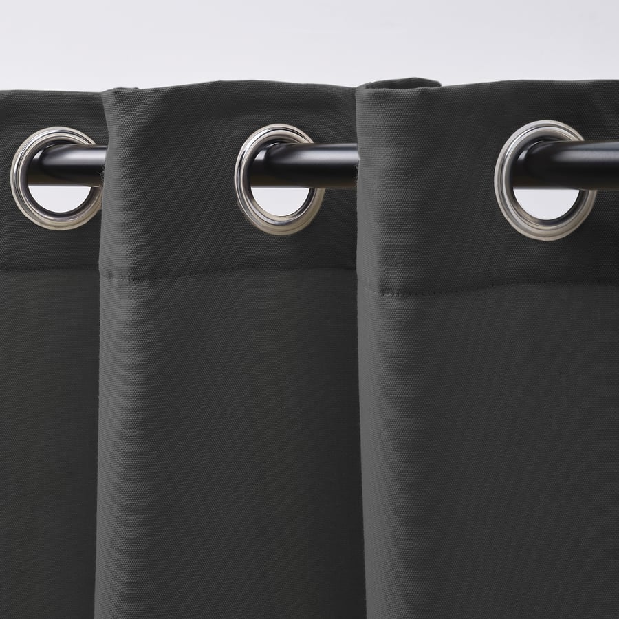 GINSTMOTT curtains, 1 pair, dark grey/with eyelets, 145x300 cm - IKEA