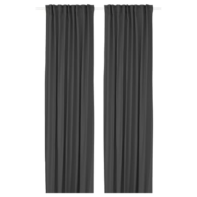 Two plain, dark grey curtains with vertical folds, polyester.