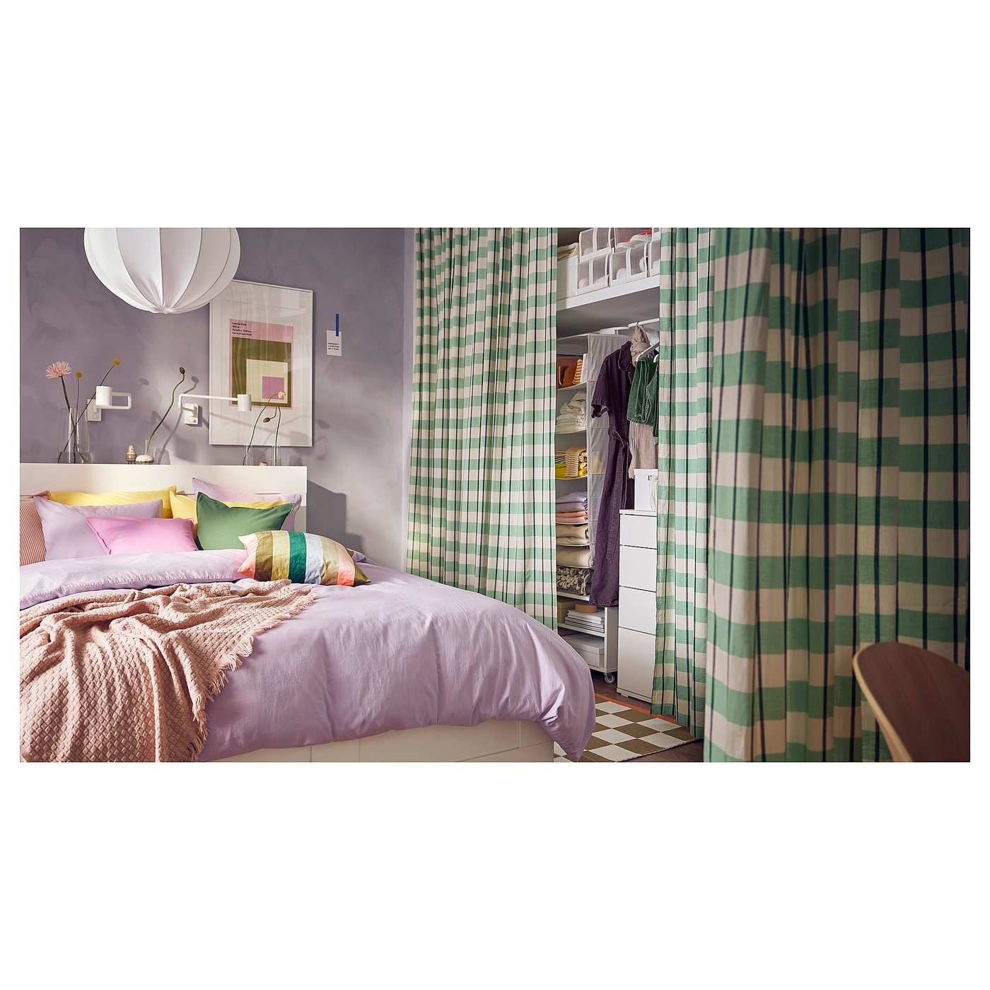 GLANSHAGTORN curtain, 1 piece, green white/black, 300x300 cm - IKEA