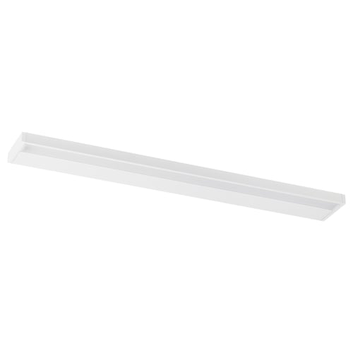 White rectangular lamp with smooth edges, mounted horizontally. Ideal for bathroom lighting or storage.