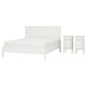 White bedroom set: bed, 2 nightstands, modern, clean lines.