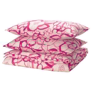 Pink HÄRLIR bedding set, floral pattern, rectangular shape, cotton/lyocell blend.