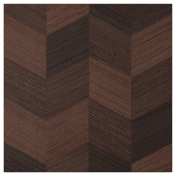 HASSLARP: brown herringbone-patterned wooden kitchen cabinet with intricate diagonal cuts.
