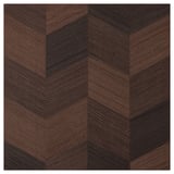 HASSLARP: brown herringbone-patterned wooden kitchen cabinet with intricate diagonal cuts.