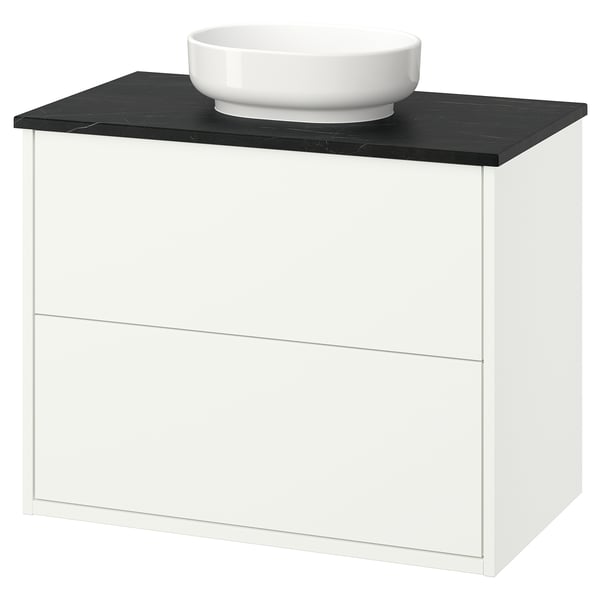 HAVBÄCK / VINDELÄLVEN Wash-stnd w drawers/wash-basin, white/black marble effect, 82x49x77 cm