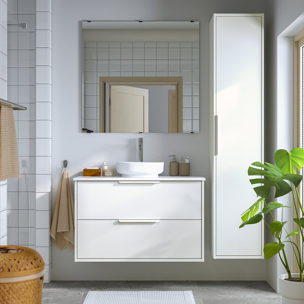 HAVBÄCK / VINDELÄLVEN Wash-stnd w drawers/wash-basin, white/white marble effect, 102x49x77 cm