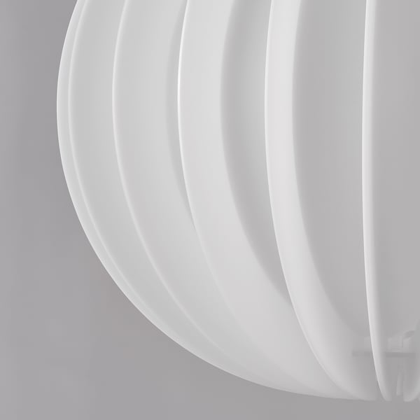 Modern white lampshade; ribbed design; high-quality plastic; minimalist aesthetic.