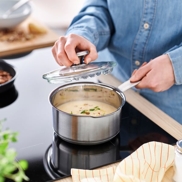 HEMKOMST Saucepan with lid, stainless steel/glass, 1 l