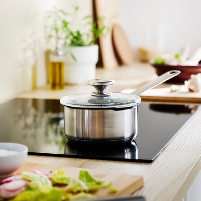 HEMKOMST Saucepan with lid, stainless steel/glass, 1 l