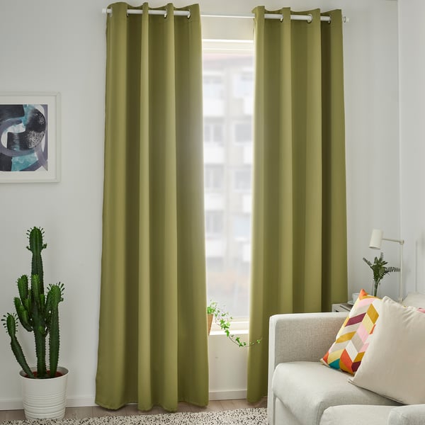 room darkening curtains, 1 pair, light olivegreen, 145x300