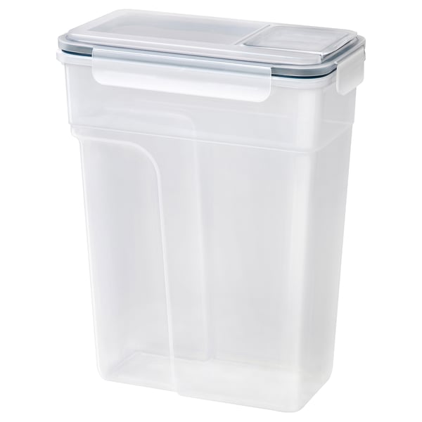 IKEA 365+, clear plastic food storage jar, rectangular, airtight seal, clear lid.