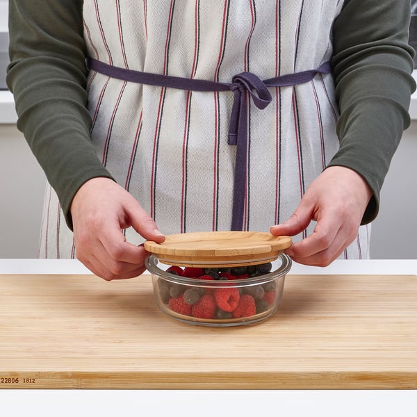 IKEA 365+ Food container with lid, round glass/bamboo, 400 ml