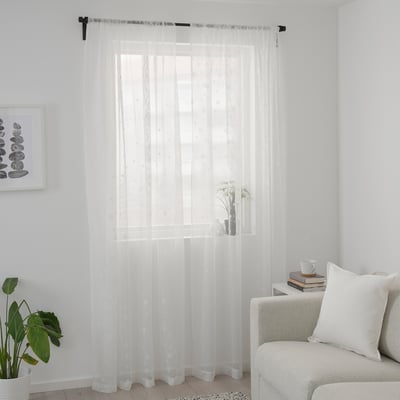 IRMALI Sheer curtains, 1 pair, white dotted/with rod pocket, 145x300 cm