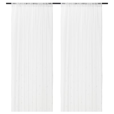 IRMALI Sheer curtains, 1 pair, white dotted/with rod pocket, 145x300 cm