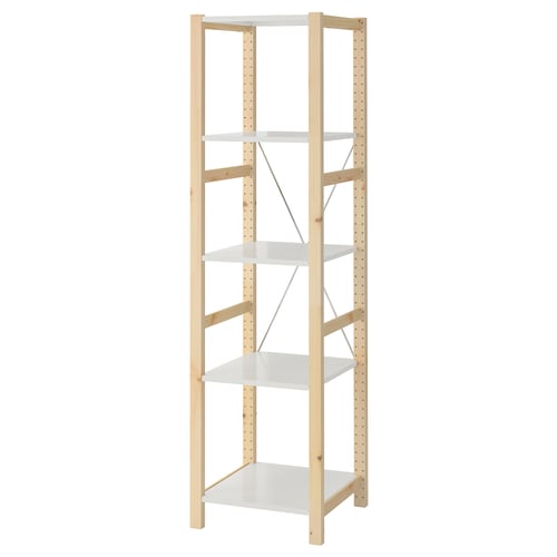 IVAR bookshelf, light wood, 5 shelves, rectangular, simple design.