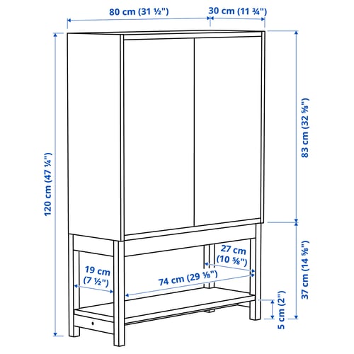 Illustration with measurements for the product: IVAR.