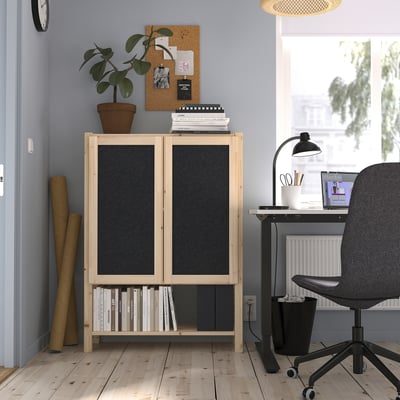 IVAR Shelving unit with doors, pine/felt, 89x30x124 cm