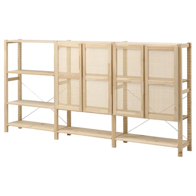 IVAR Shelving unit with doors, pine, 259x30x124 cm
