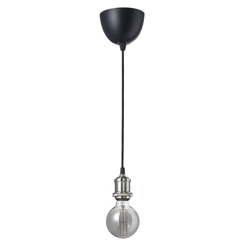 JÄLLBY: black pendant lamp with smoked glass bulb. Modern minimalist design for cosy light.