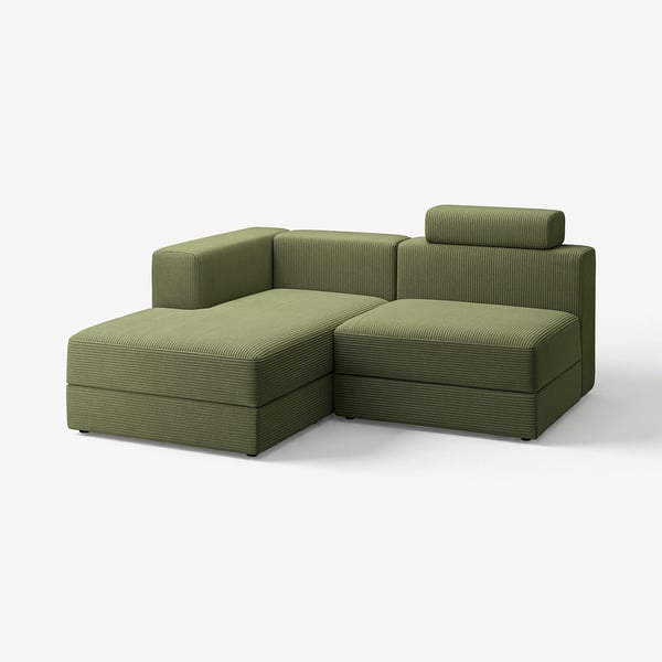 JÄTTEBO 2,5-seat mod sofa w chaise longue, left with headrest/Samsala dark yellow-green