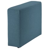 This image displays a JÄTTEBO chair cover in blue, made from soft recycled polyester, with a modern, minimalist design.