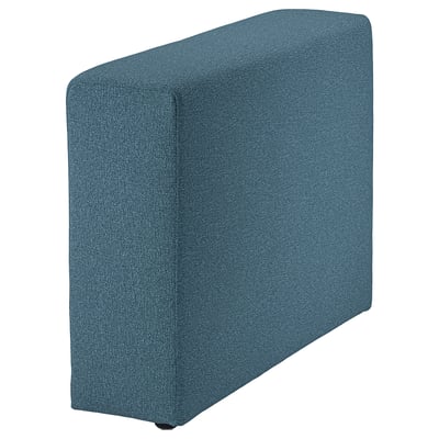 This image displays a JÄTTEBO chair cover in blue, made from soft recycled polyester, with a modern, minimalist design.