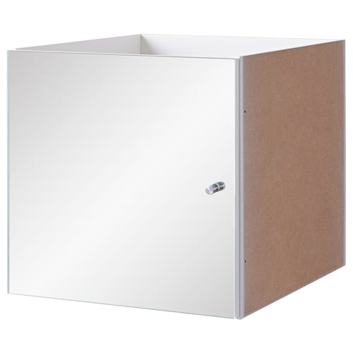 KALLAX cube organiser, white, with mirror door, square shape, minimalist design.