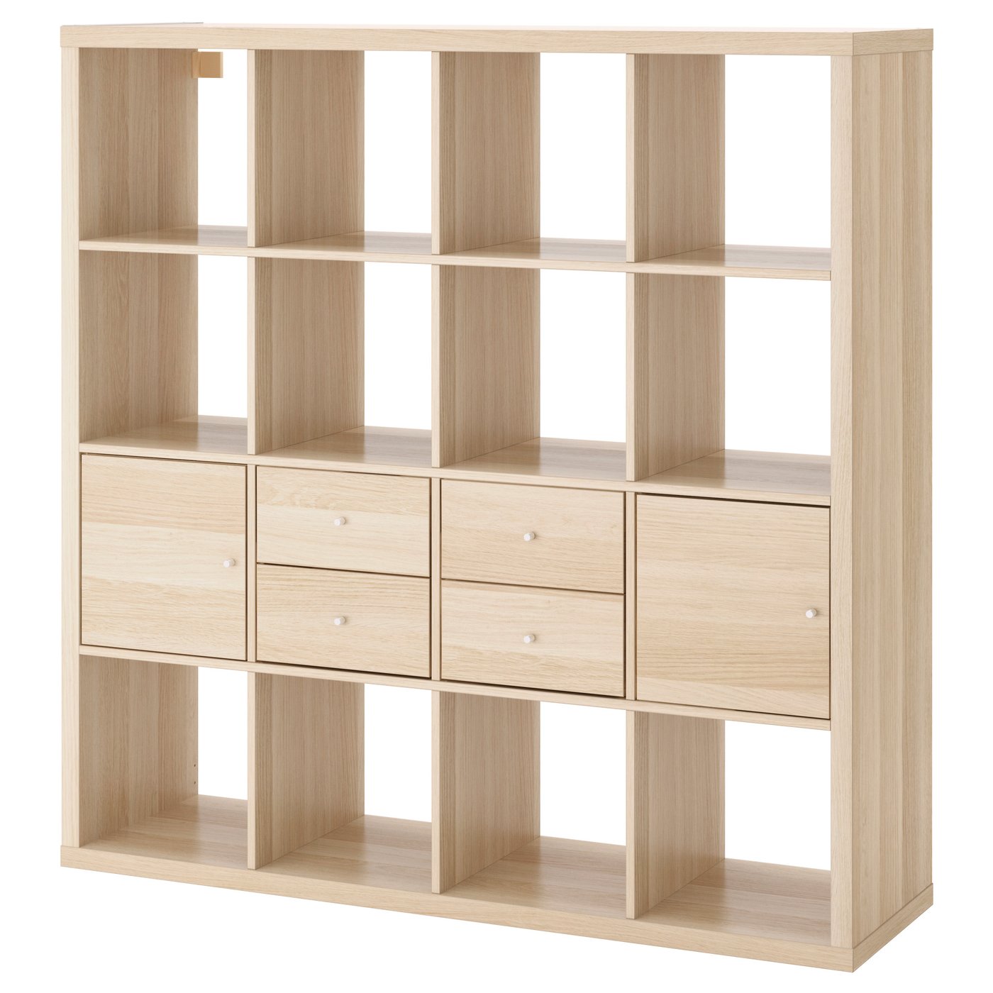 KALLAX shelving unit with 4 inserts, white stained oak effect
