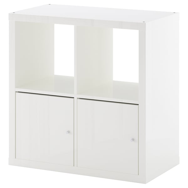 KALLAX shelving unit with doors, highgloss/white, 77x77 cm IKEA