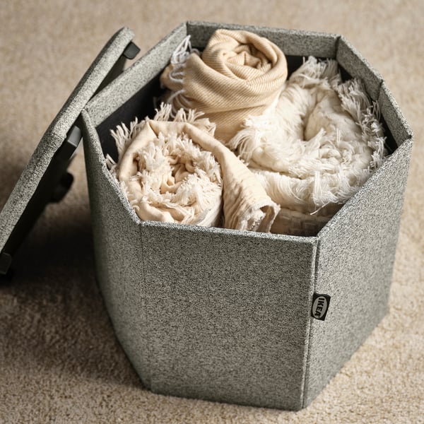KJUGE Pouffe with storage, Öreryd grey-beige