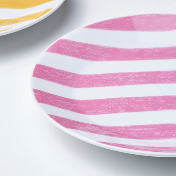 KLIPPAKLEJA Side plate, patterned/yellow pink, 15 cm