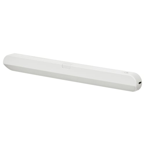 The KÖLVATTEN light is a sleek, white, rectangular rechargeable light designed for closets and drawers, with a minimalist design and smooth edges.
