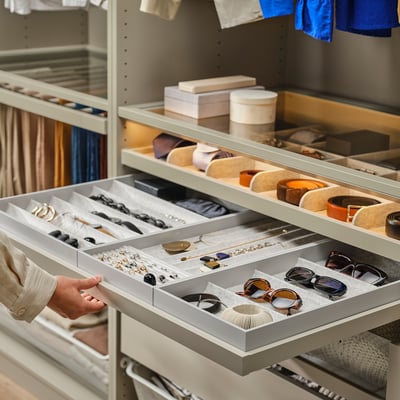 KOMPLEMENT Pull-out tray with insert, grey-beige/light grey, 100x58 cm