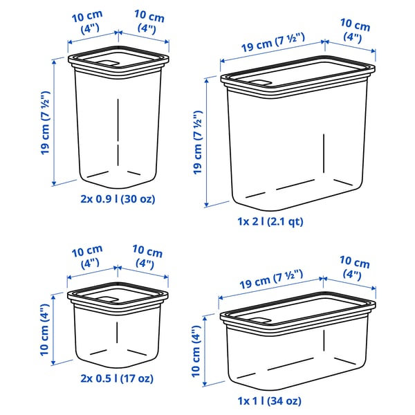 KORALLVIPPA Dry food jar with lid, set of 6, transparent