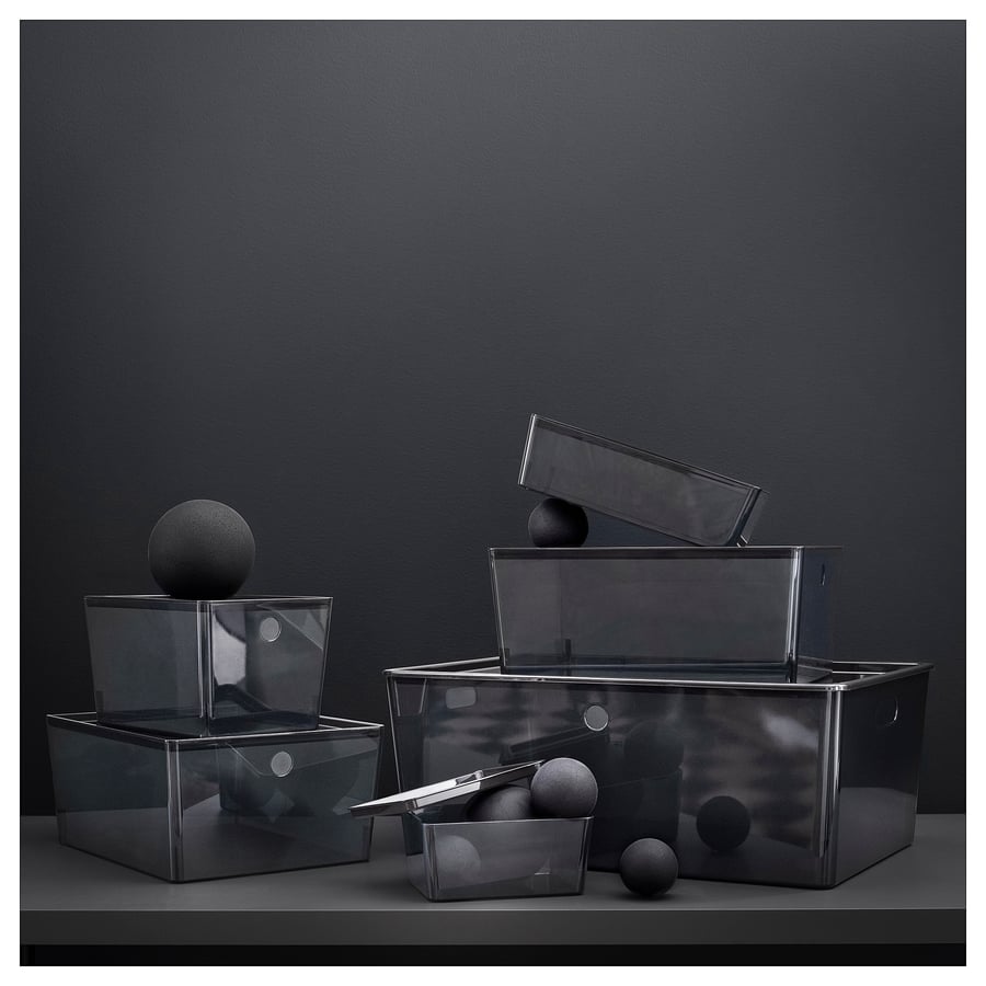 KUGGIS box with lid, transparent black, 37x54x21 cm - IKEA