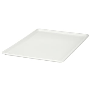 A KUGGIS lid in white, made of recycled pet plastic, rectangular with smooth edges.
